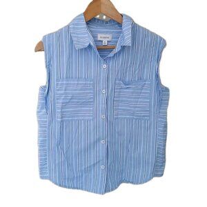 Evereve Light Blue and White Striped Sleeveless Button-Down Shirt